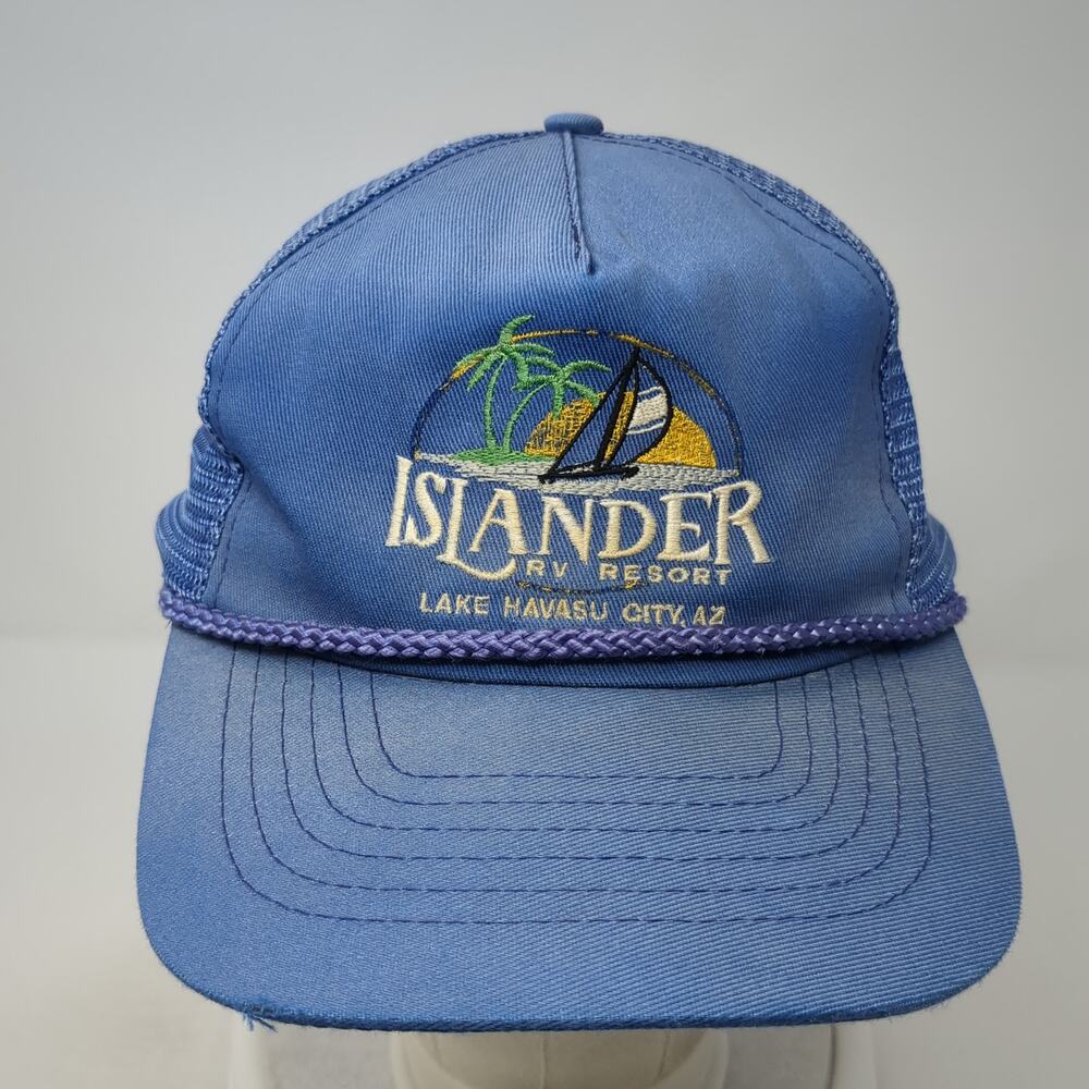 Islander RV Resort Snapback Rope Trucker Hat Blue One Size Mesh Back - Picture 2 of 7